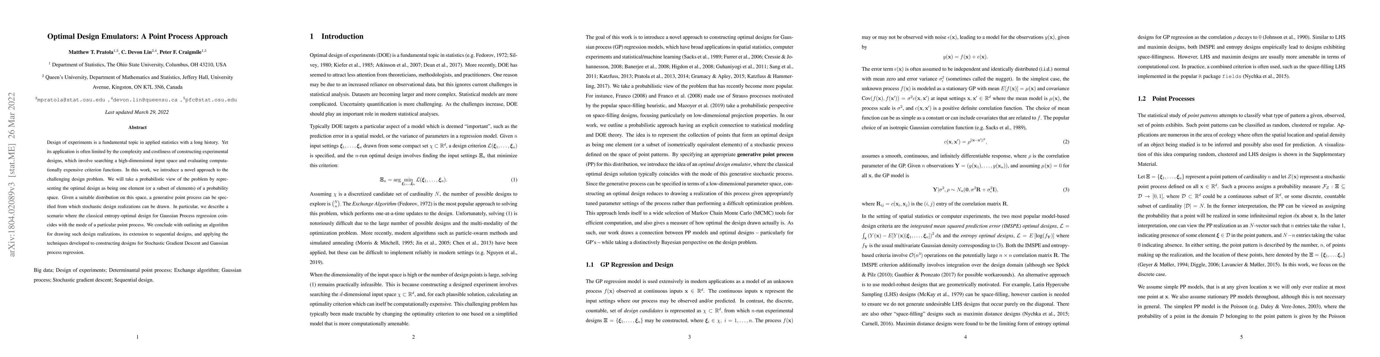 Thumbnail for Optimal Design Emulators: A Point Process Approach