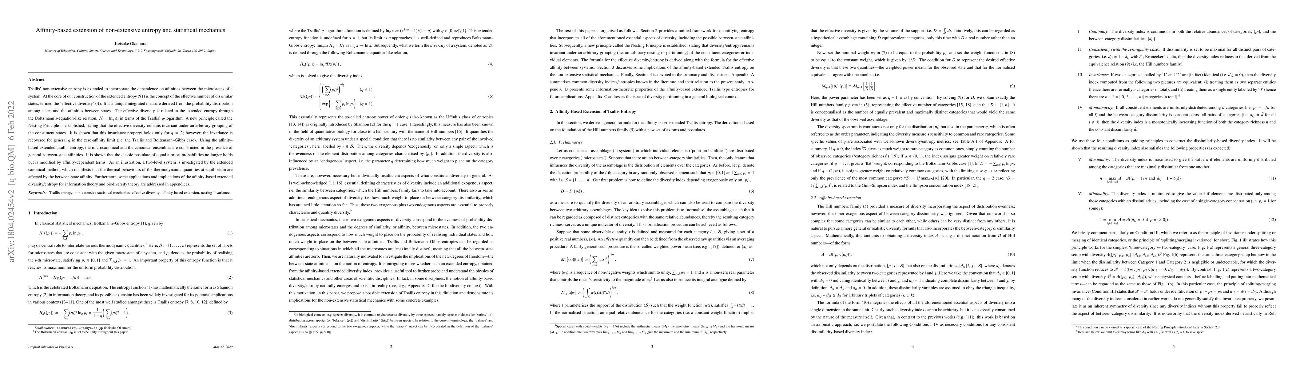 Thumbnail for Affinity-based extension of non-extensive entropy and statistical
  mechanics