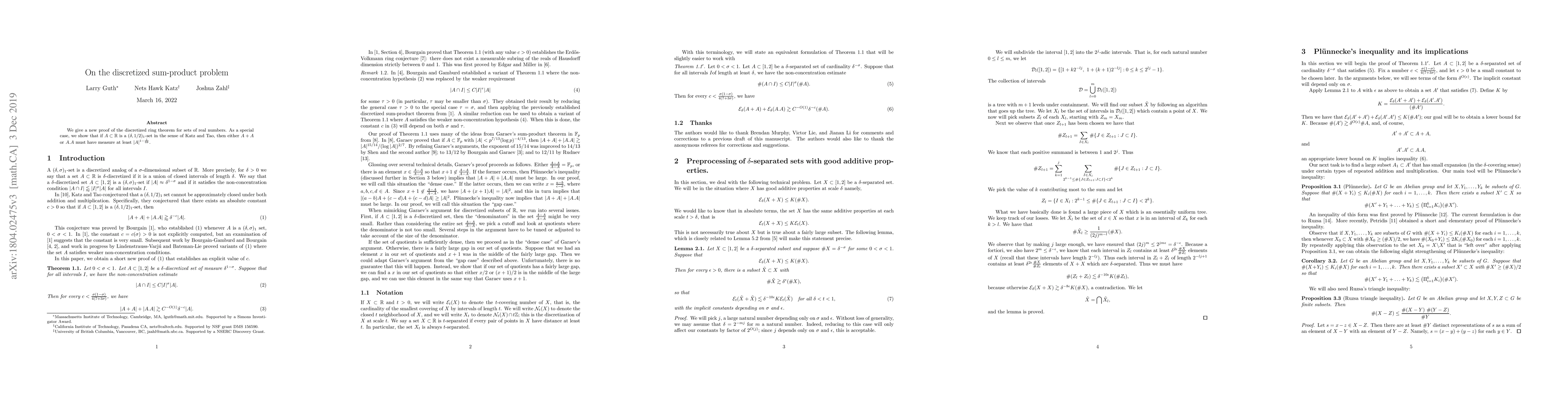 Thumbnail for On the discretized sum-product problem