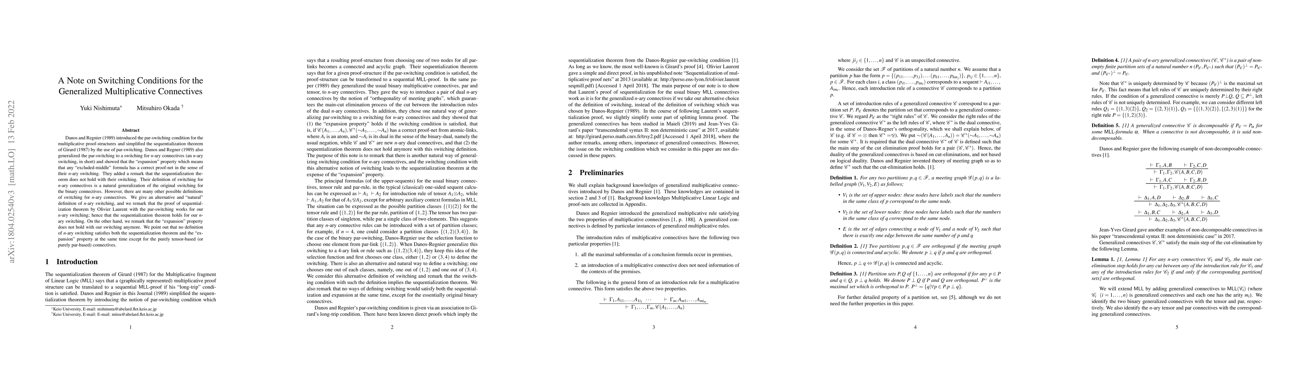 Thumbnail for A Note on Switching Conditions for the Generalized Logical Connectives
  in Multiplicative Linear Logic