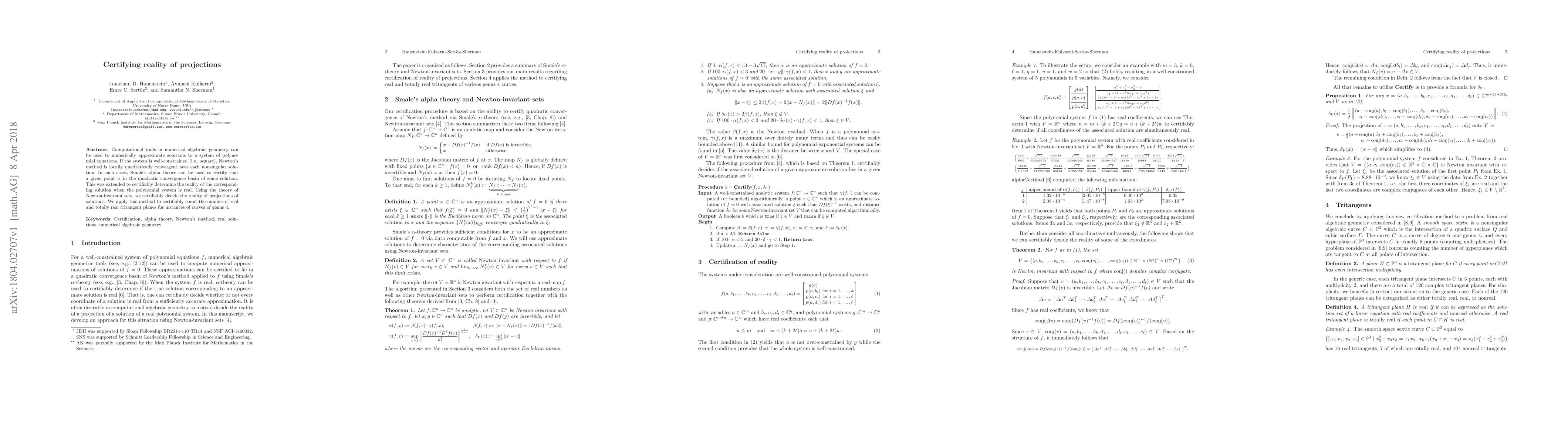 Thumbnail for Certifying reality of projections