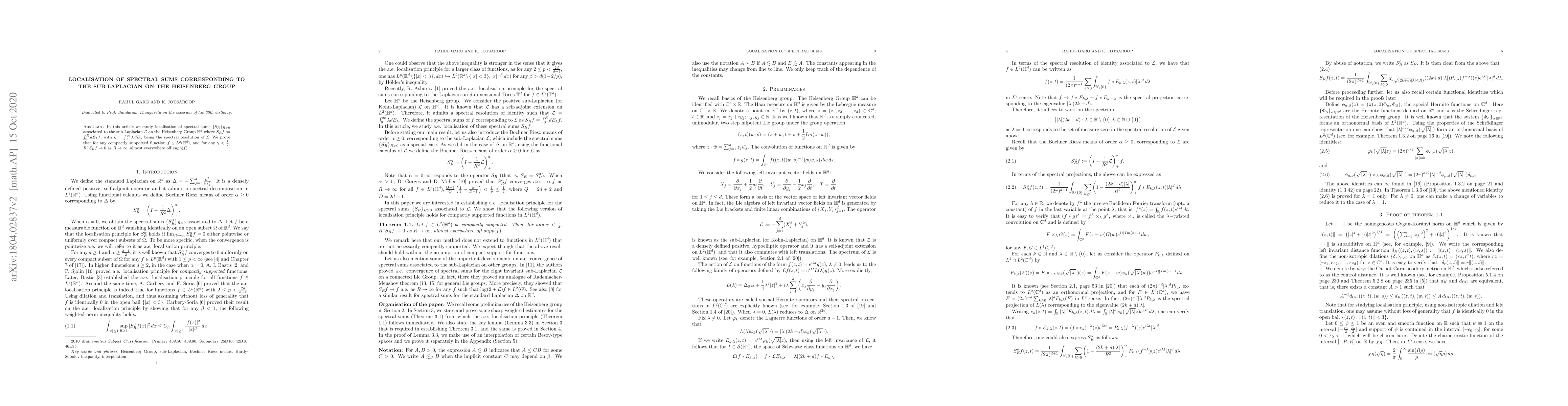 Thumbnail for Localisation of Spectral Sums corresponding to the sub-Laplacian on the
  Heisenberg Group