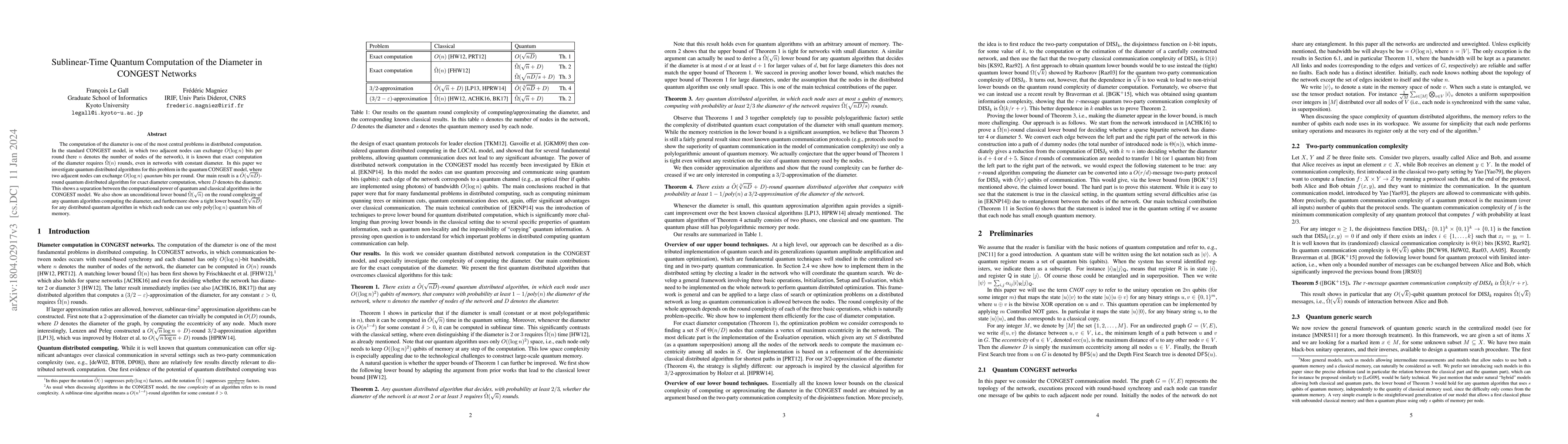 Thumbnail for Sublinear-Time Quantum Computation of the Diameter in CONGEST Networks