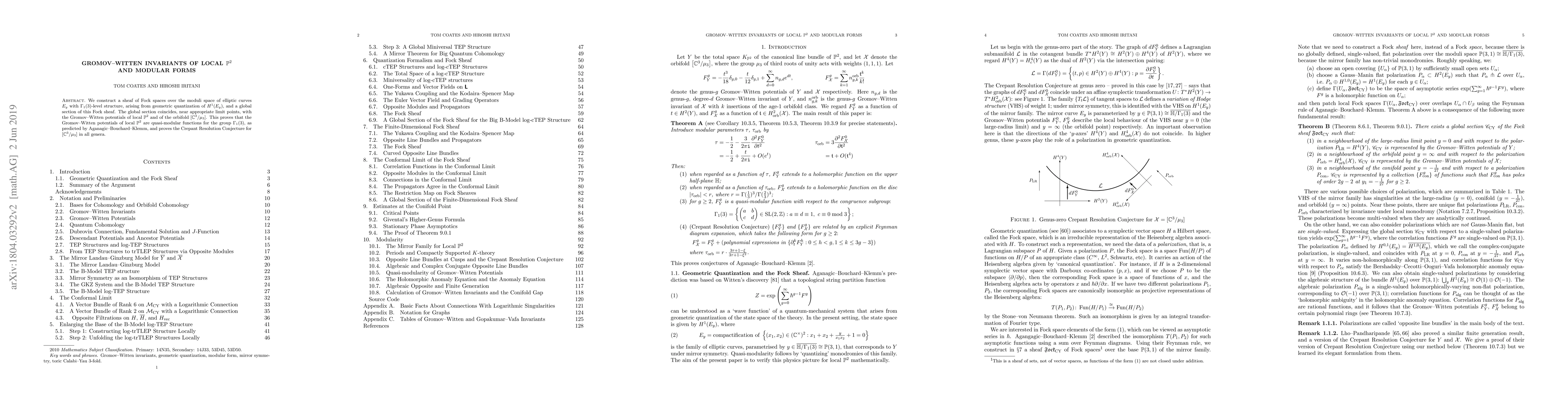 Thumbnail for Gromov-Witten Invariants of Local P^2 and Modular Forms