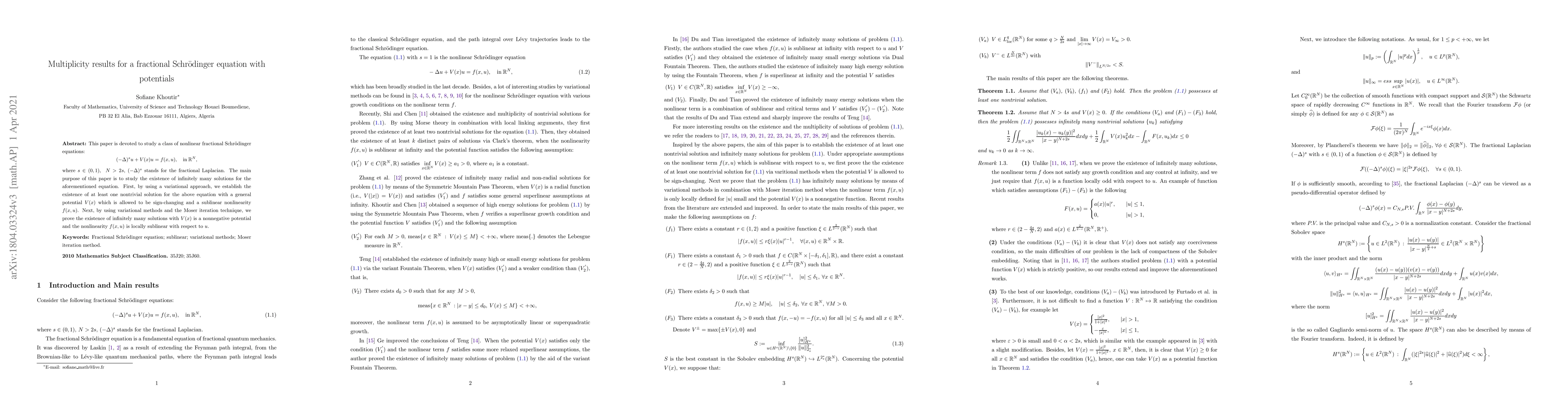 Thumbnail for Multiple solutions for a fractional Schrodinger equation with potentials
