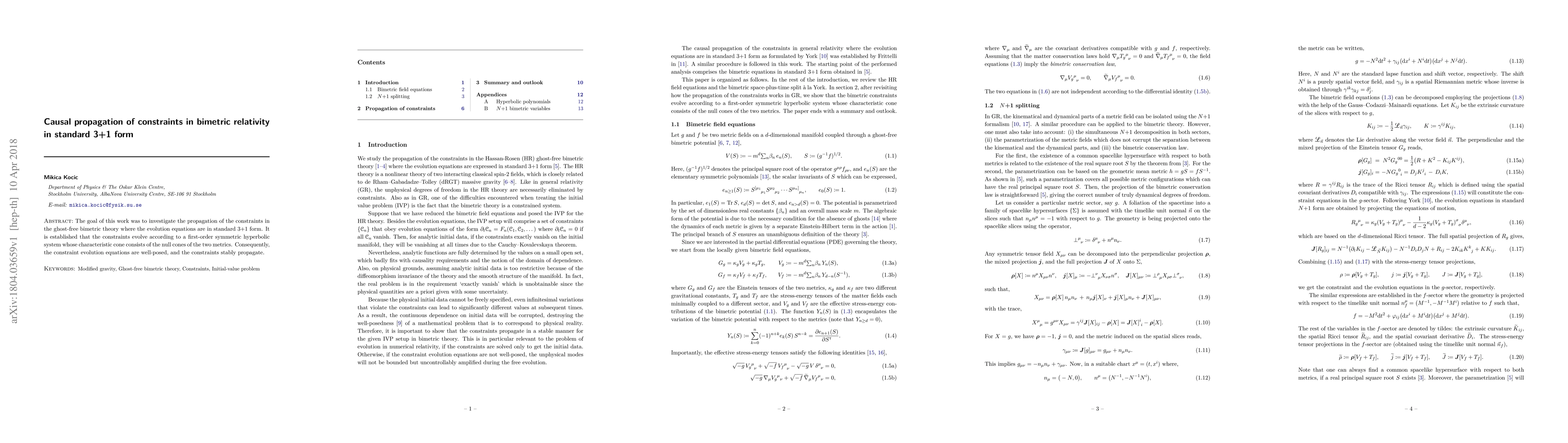 Thumbnail for Causal propagation of constraints in bimetric relativity in standard 3+1
  form