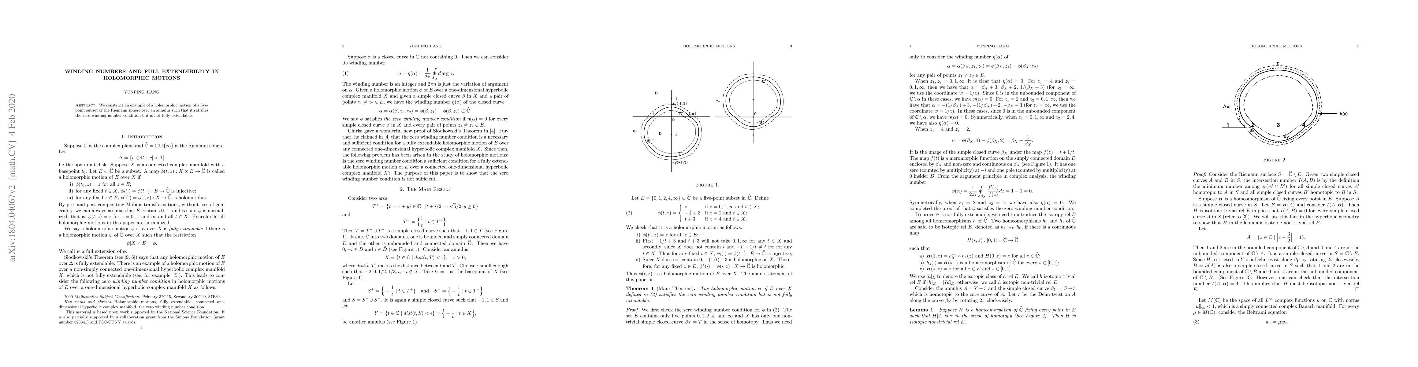 Thumbnail for Winding Numbers And Full Extendibility in Holomorphic Motions