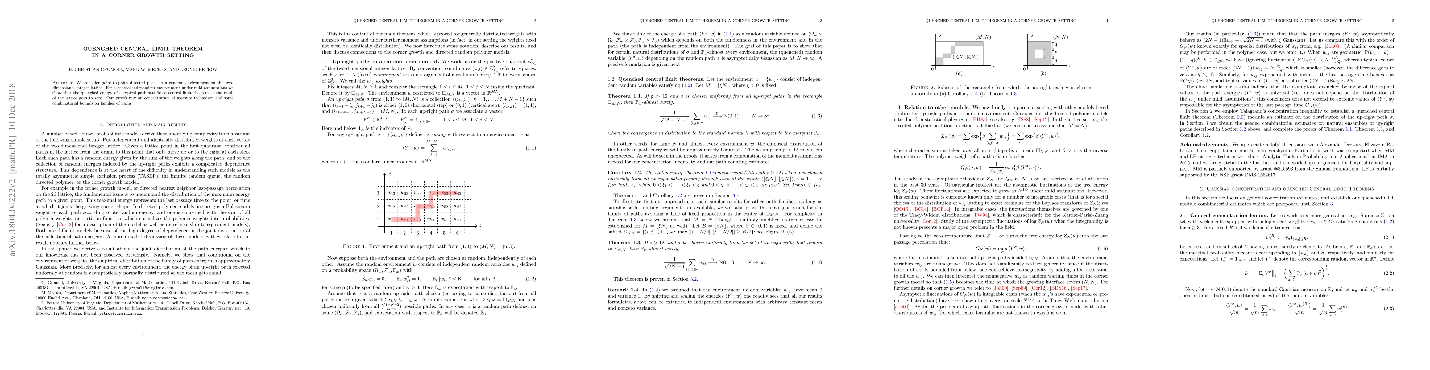 Thumbnail for Quenched Central Limit Theorem in a Corner Growth Setting