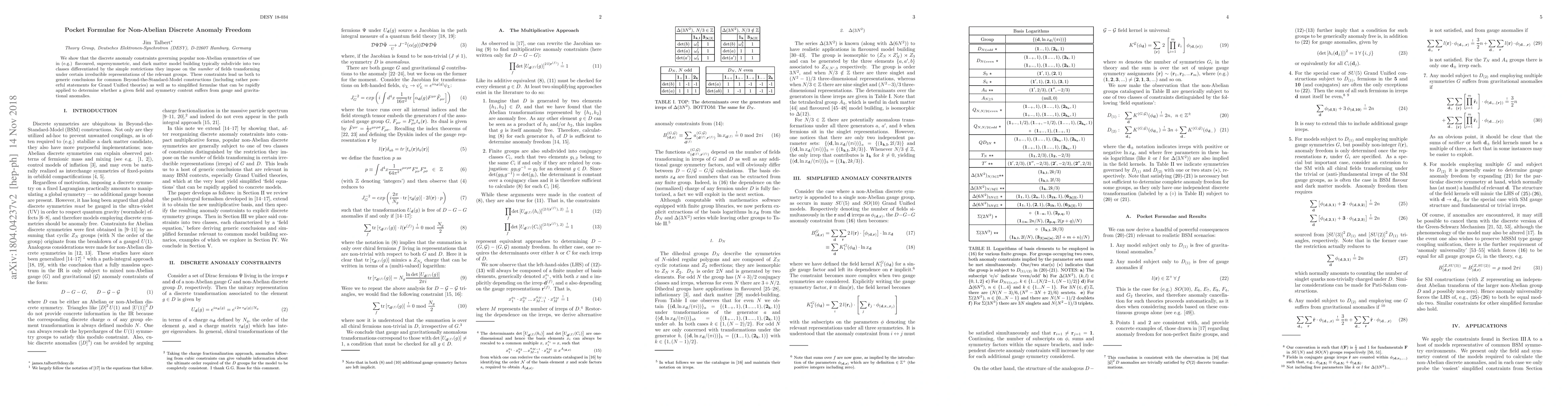 Thumbnail for Pocket Formulae for Non-Abelian Discrete Anomaly Freedom