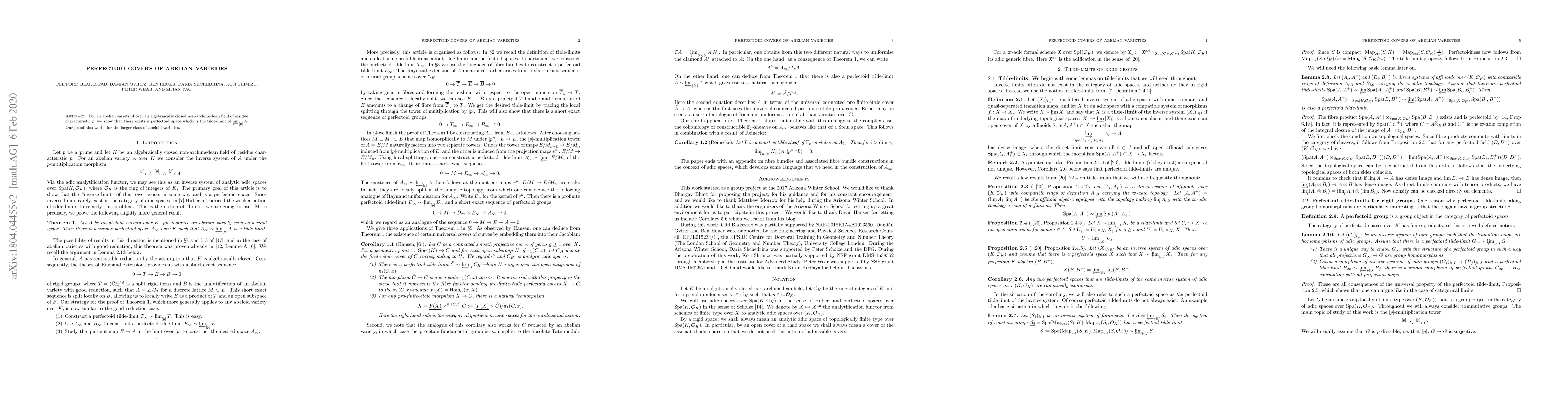 Thumbnail for Perfectoid covers of abelian varieties