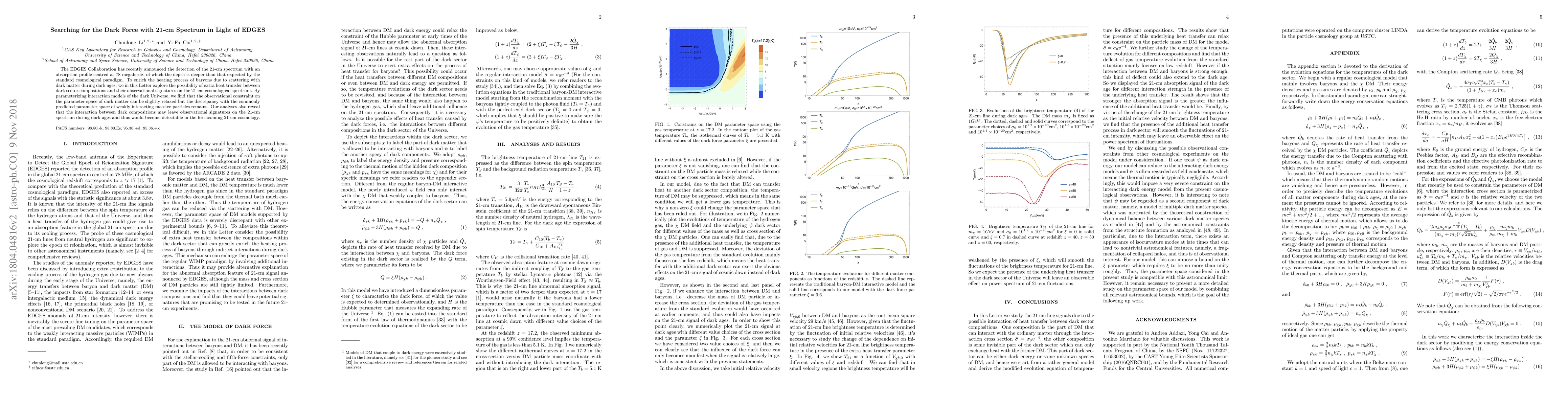 Thumbnail for Searching for the Dark Force with 21-cm Spectrum in Light of EDGES