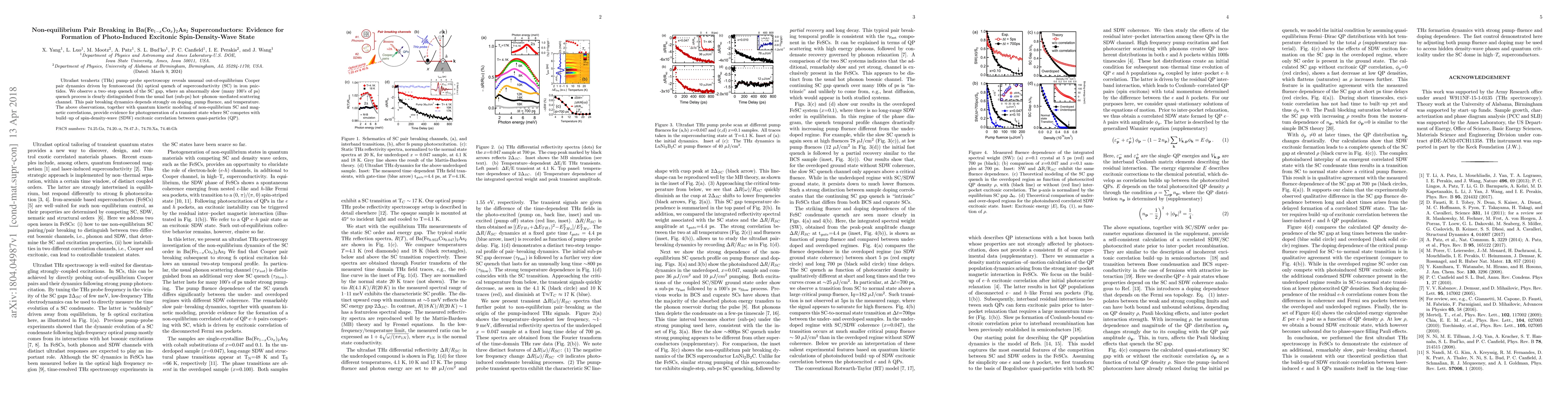 Thumbnail for Non-equilibrium Pair Breaking in Ba(Fe1-xCox)2As2 Superconductors:
  Evidence for Formation of Photo-Induced Excitonic Spin-Density-Wave State
