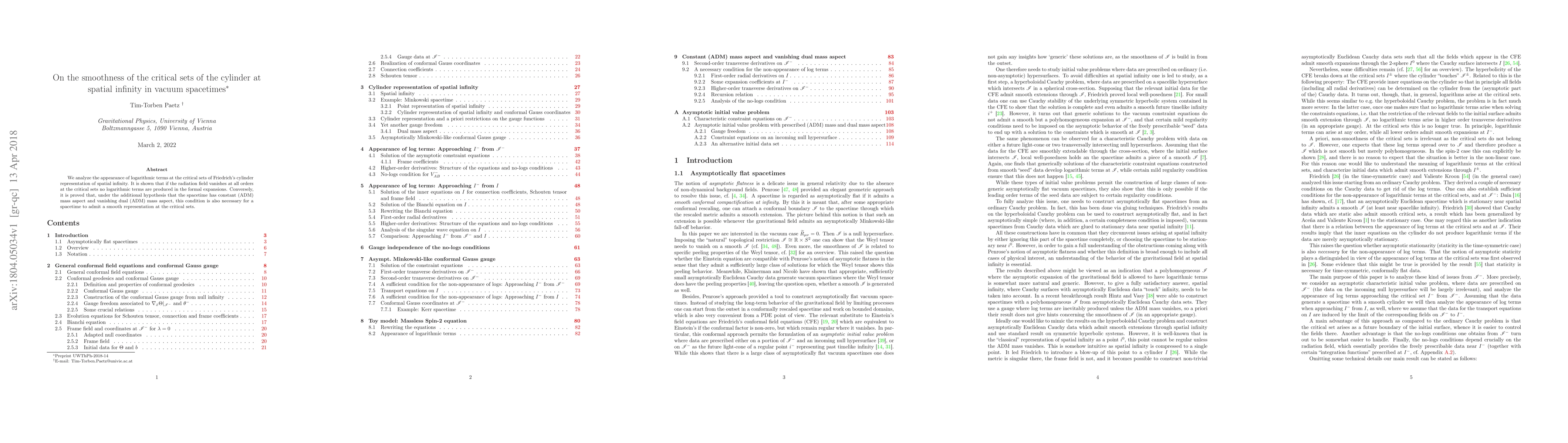 Thumbnail for On the smoothness of the critical sets of the cylinder at spatial
  infinity in vacuum spacetimes