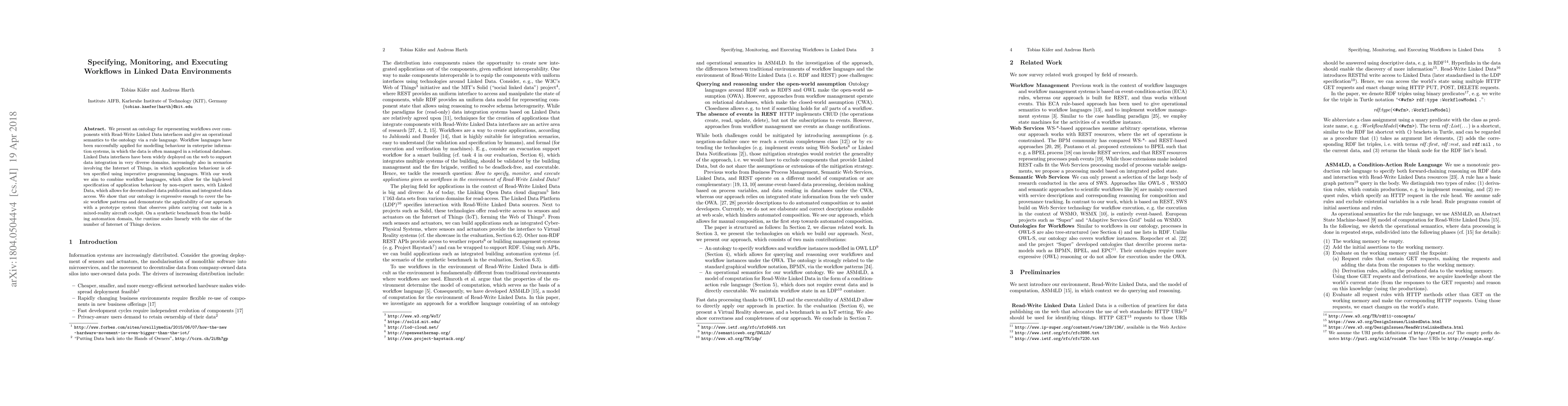 Thumbnail for Specifying, Monitoring, and Executing Workflows in Linked Data
  Environments