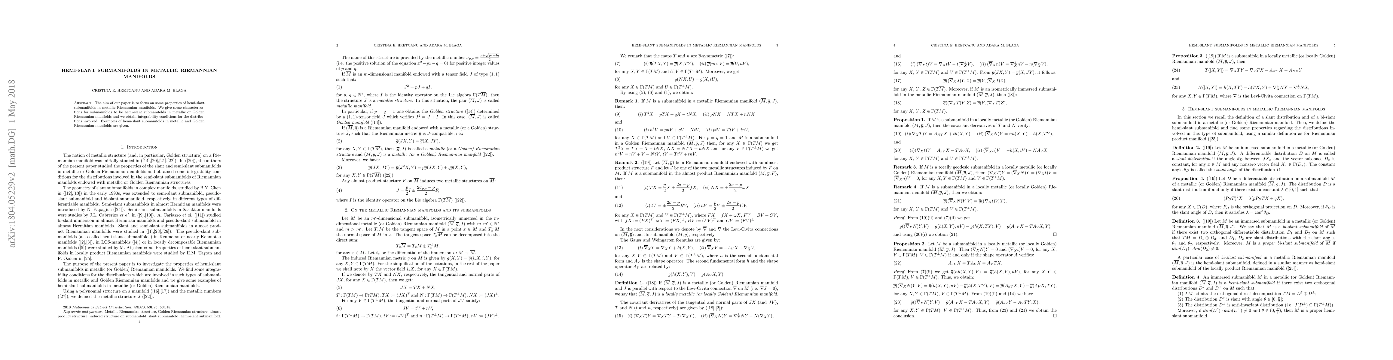 Thumbnail for Hemi-slant submanifolds in metallic Riemannian manifolds