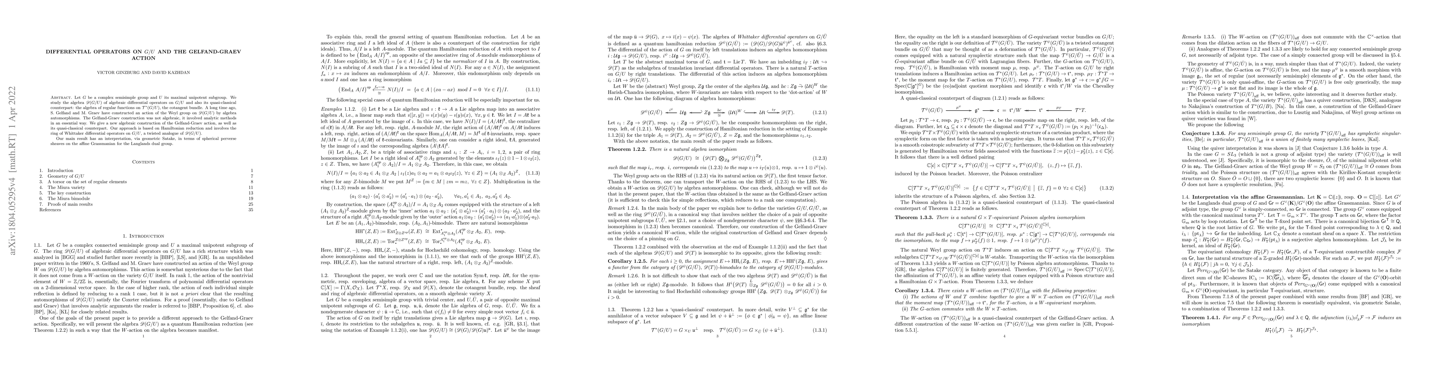 Thumbnail for Differential operators on G/U and the Gelfand-Graev action