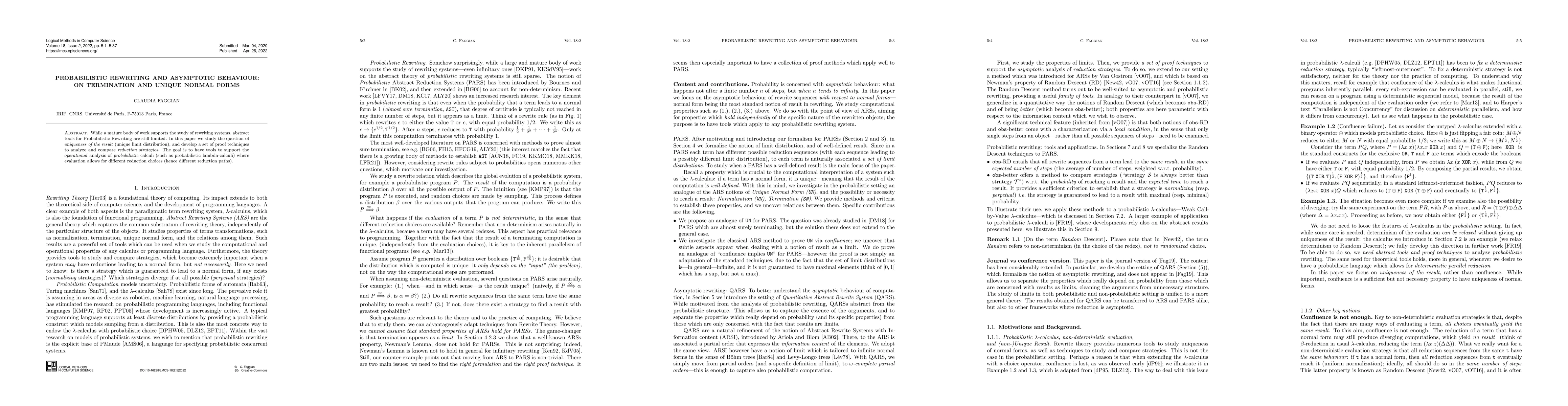 Thumbnail for Probabilistic Rewriting and Asymptotic Behaviour: on Termination and
  Unique Normal Forms