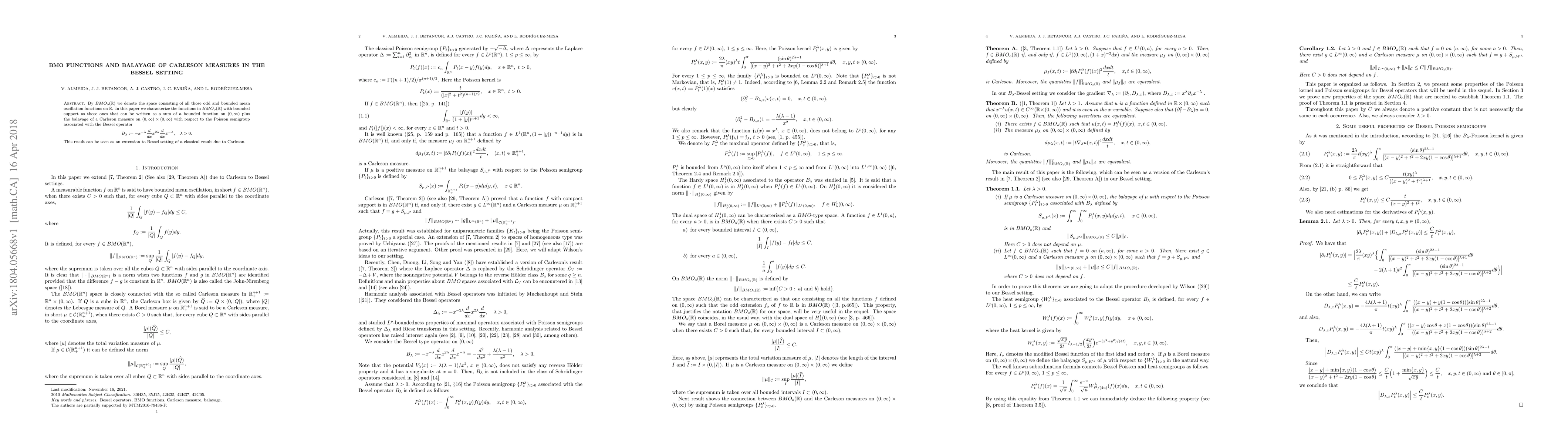 Thumbnail for BMO functions and Balayage of Carleson measures in the Bessel setting