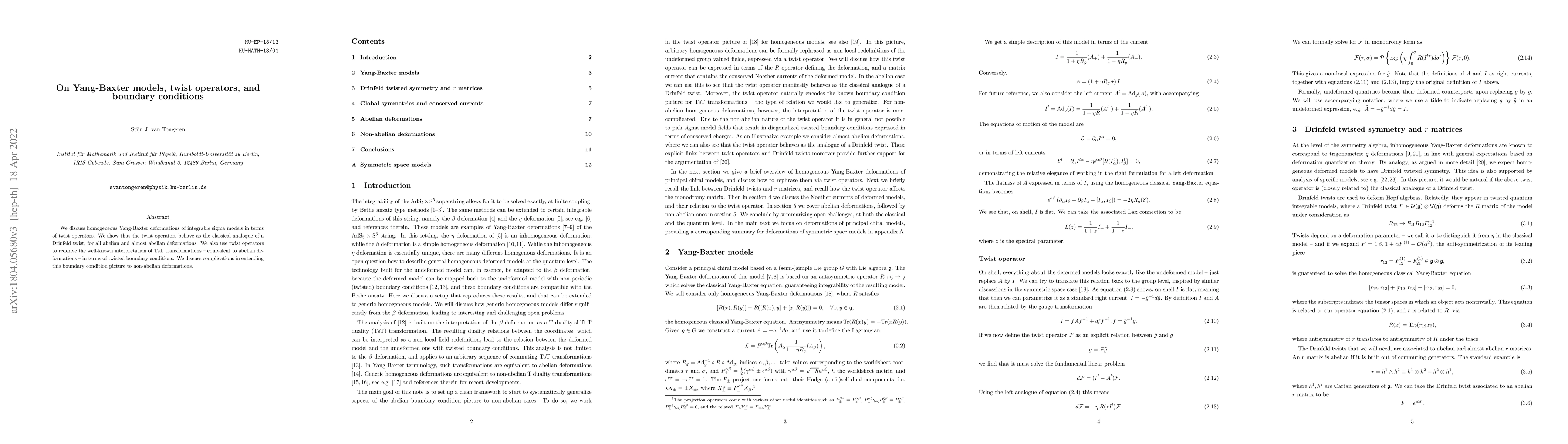 Thumbnail for On Yang-Baxter models, twist operators, and boundary conditions