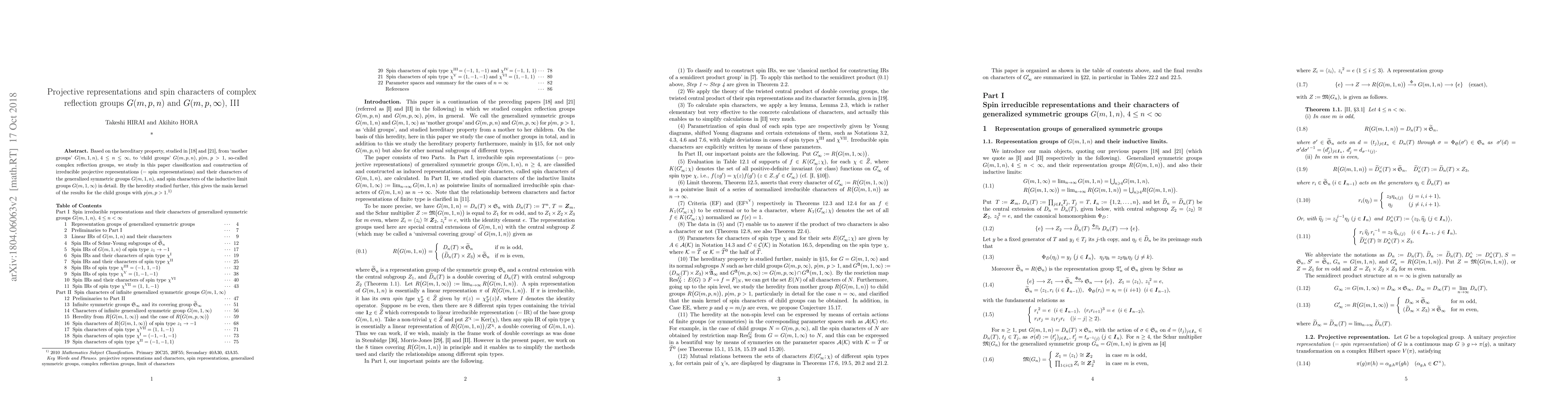 Thumbnail for Projective representations and spin characters of complex reflection
  groups $G(m, p, n)$ and $G(m, p, \infty)$, III