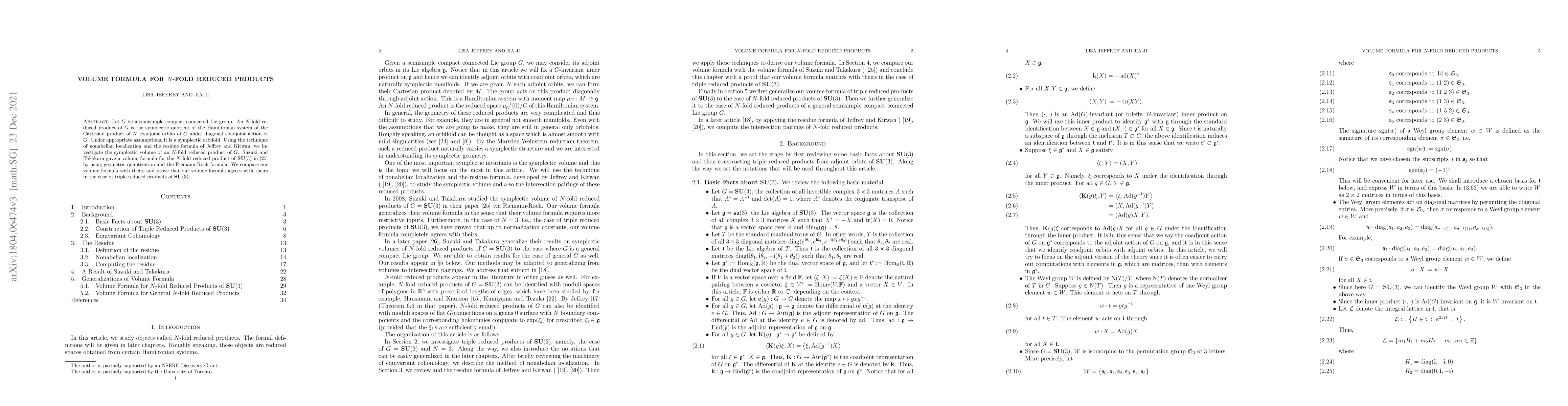 Thumbnail for The volume of the N-fold reduced product of coadjoint orbits