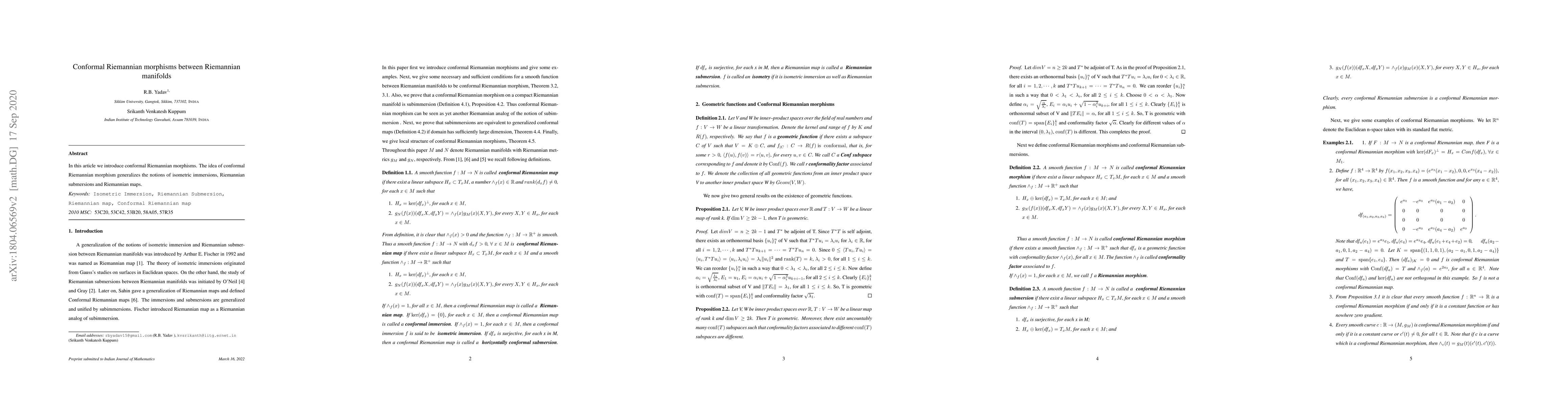 Thumbnail for Conformal Riemannian morphisms between Riemannian manifolds