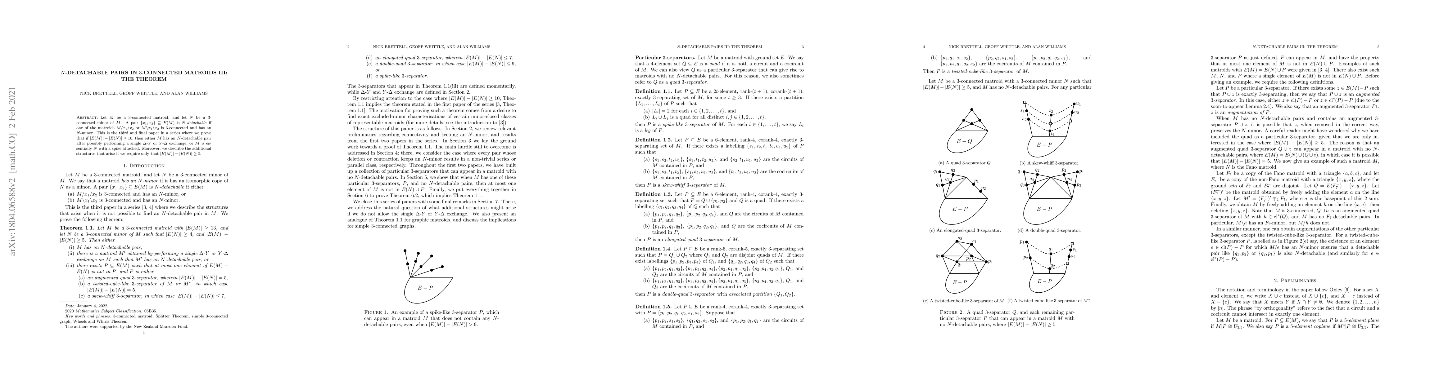 Thumbnail for $N$-detachable pairs in 3-connected matroids III: the theorem