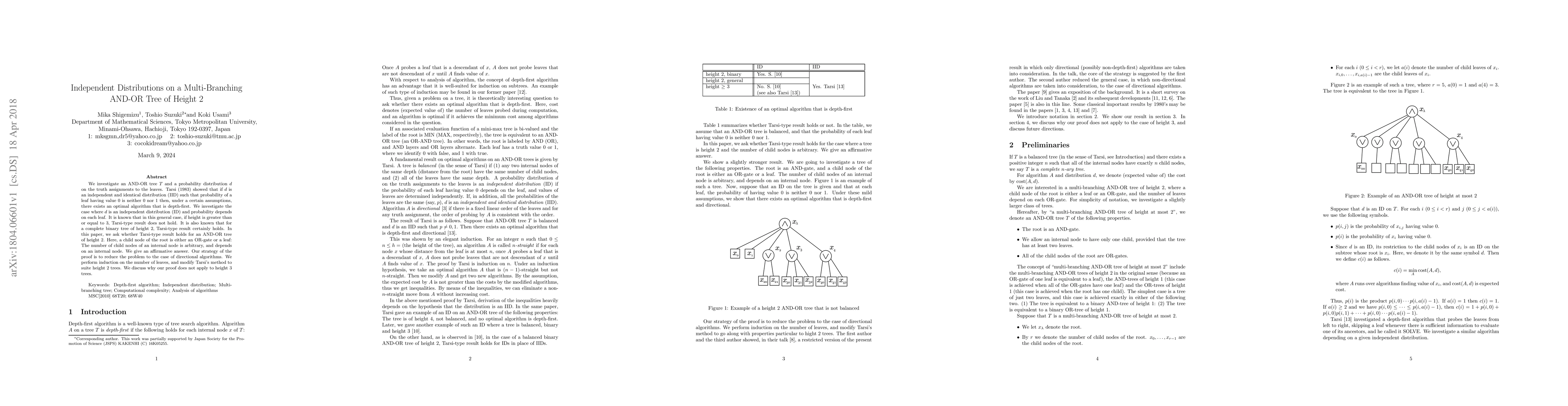 Thumbnail for Independent Distributions on a Multi-Branching AND-OR Tree of Height 2
