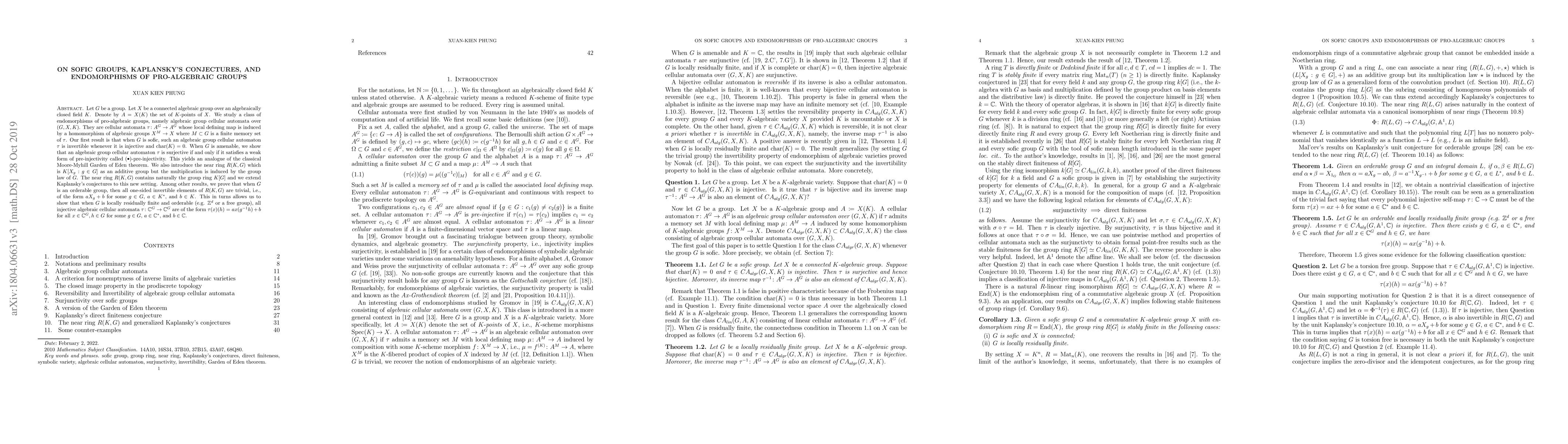 Thumbnail for On sofic groups, Kaplansky's conjectures, and endomorphisms of
  pro-algebraic groups