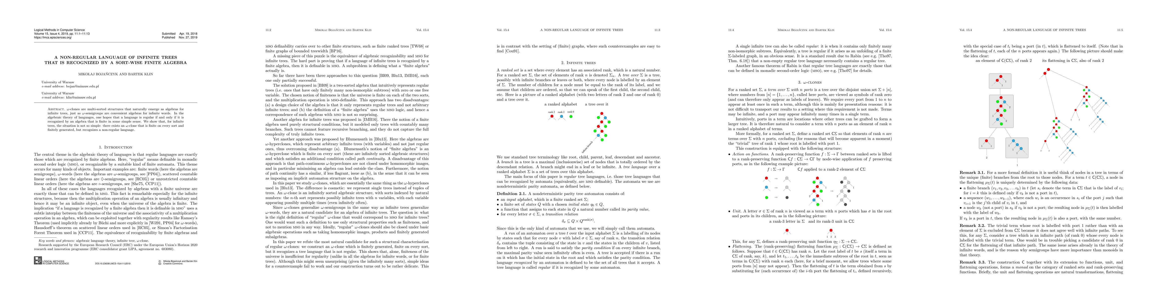 Thumbnail for A non-regular language of infinite trees that is recognizable by a
  sort-wise finite algebra
