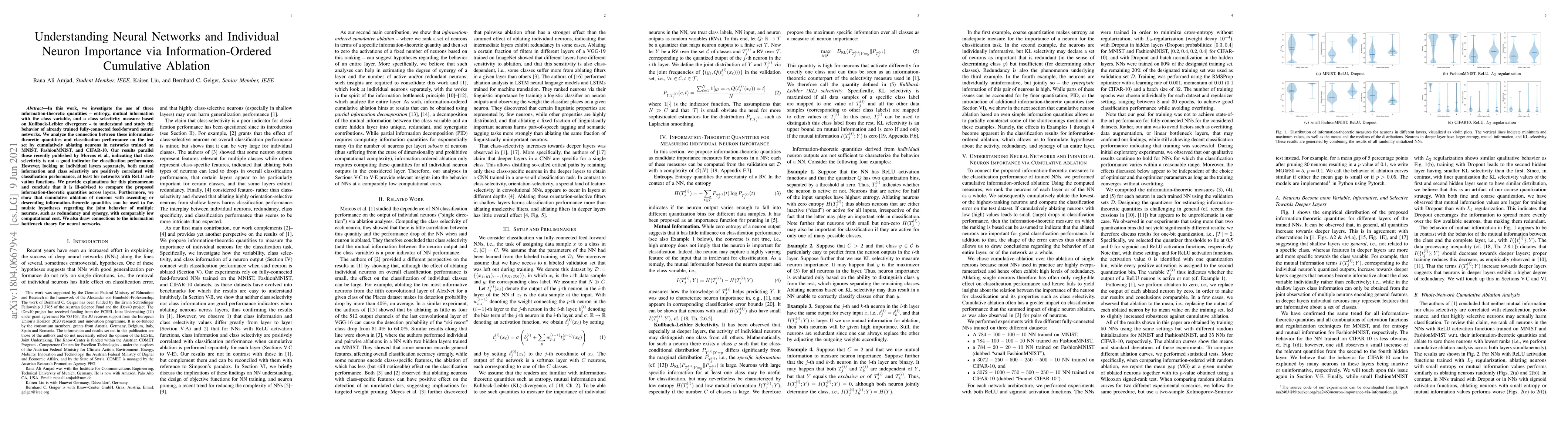 Thumbnail for Understanding Neural Networks and Individual Neuron Importance via
  Information-Ordered Cumulative Ablation