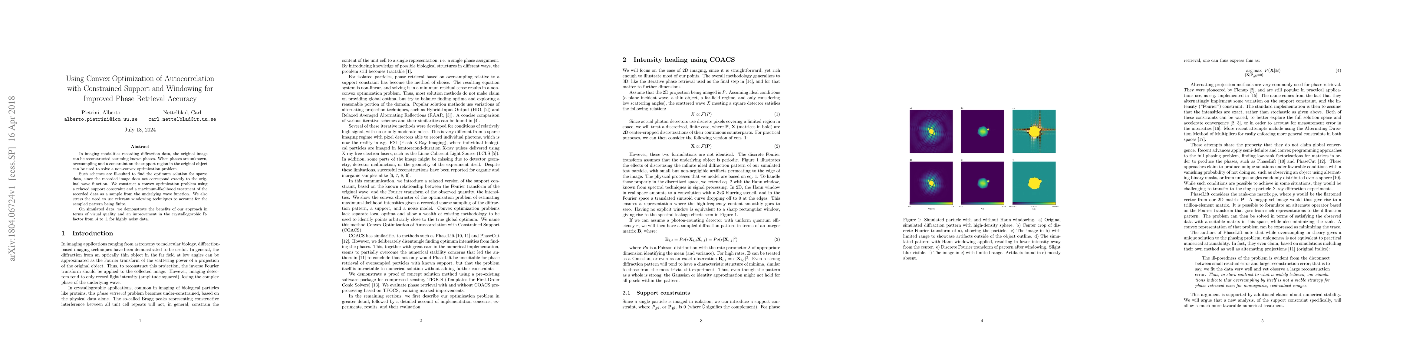 Thumbnail for Using Convex Optimization of Autocorrelation with Constrained Support
  and Windowing for Improved Phase Retrieval Accuracy