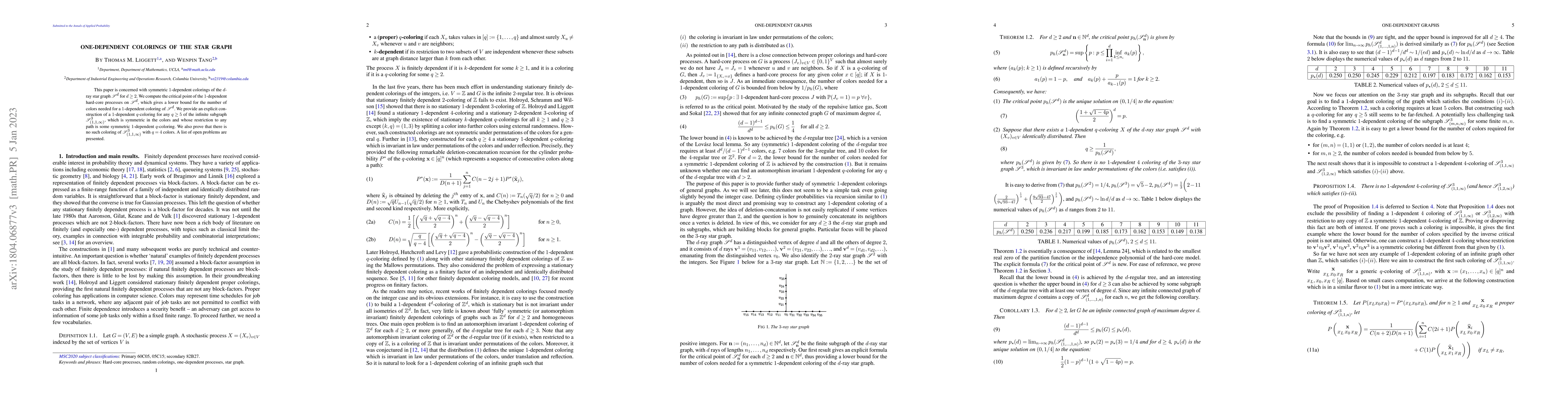 Thumbnail for One-dependent colorings of the star graph