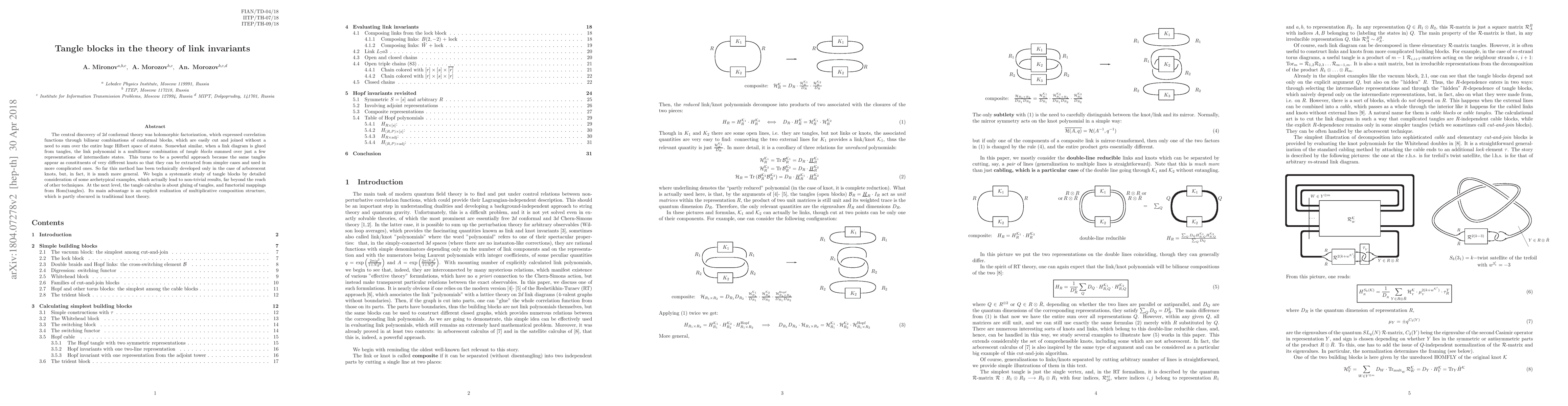 Thumbnail for Tangle blocks in the theory of link invariants