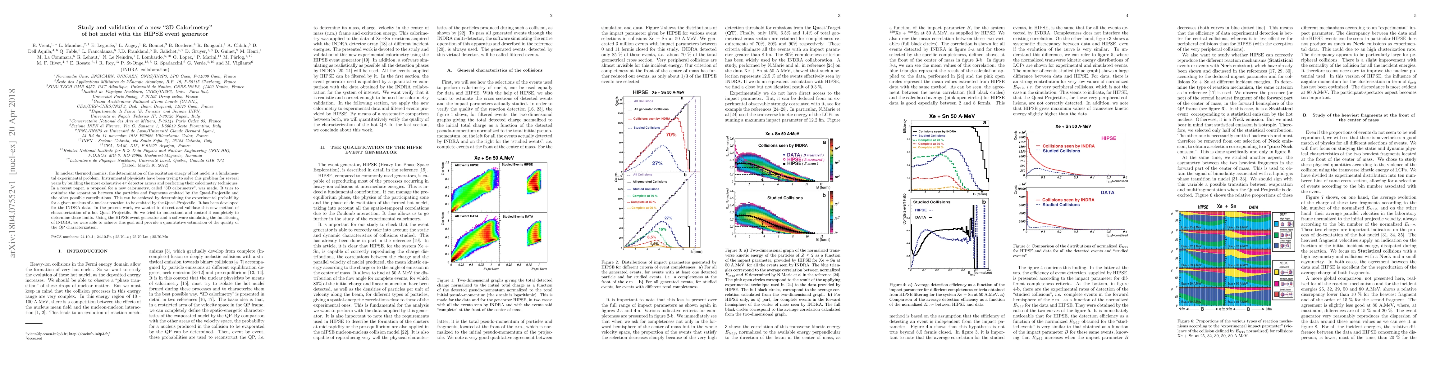 Thumbnail for Study and validation of a new "3D Calorimetry" of hot nuclei with the
  HIPSE event generator