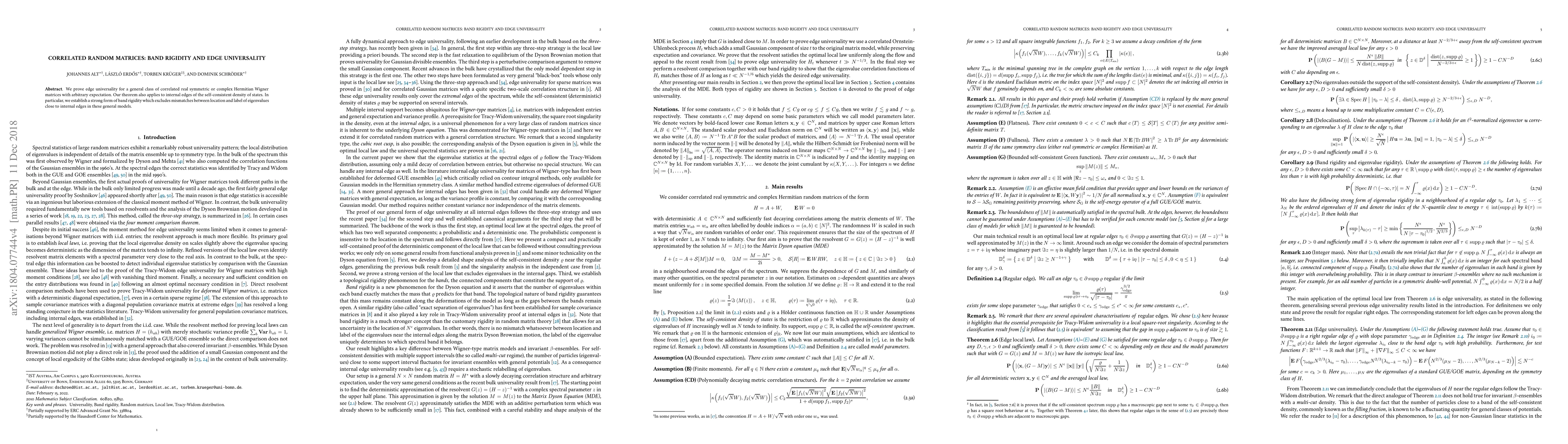 Thumbnail for Correlated Random Matrices: Band Rigidity and Edge Universality
