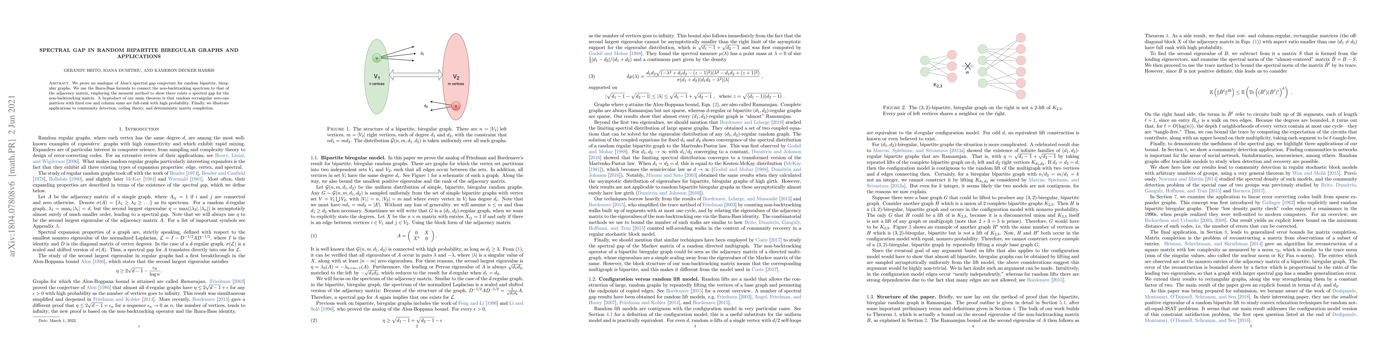 Thumbnail for Spectral gap in random bipartite biregular graphs and applications