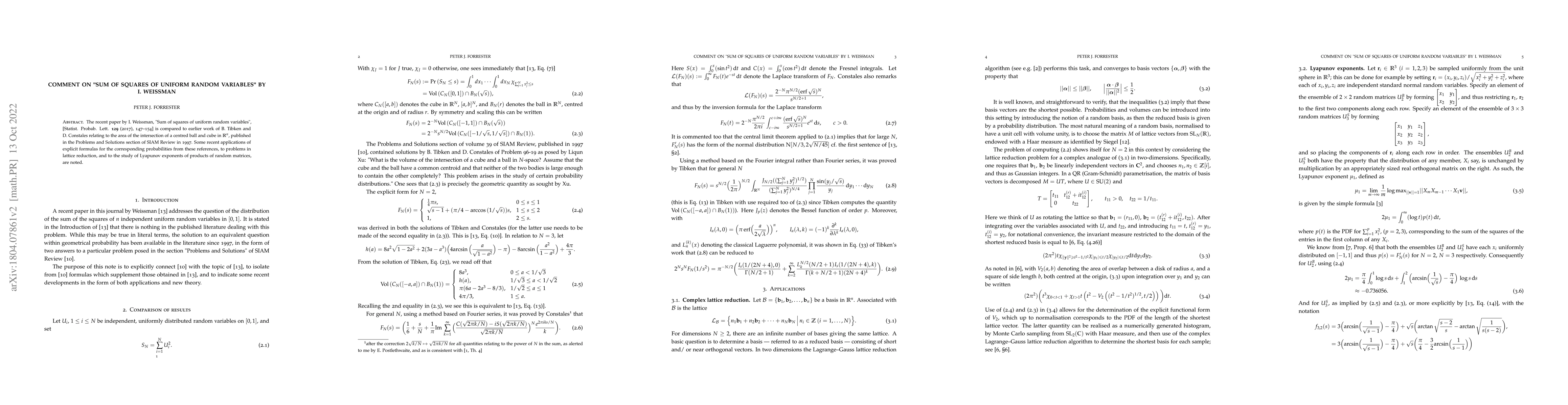 Thumbnail for Comment on "Sum of squares of uniform random variables" by I. Weissman