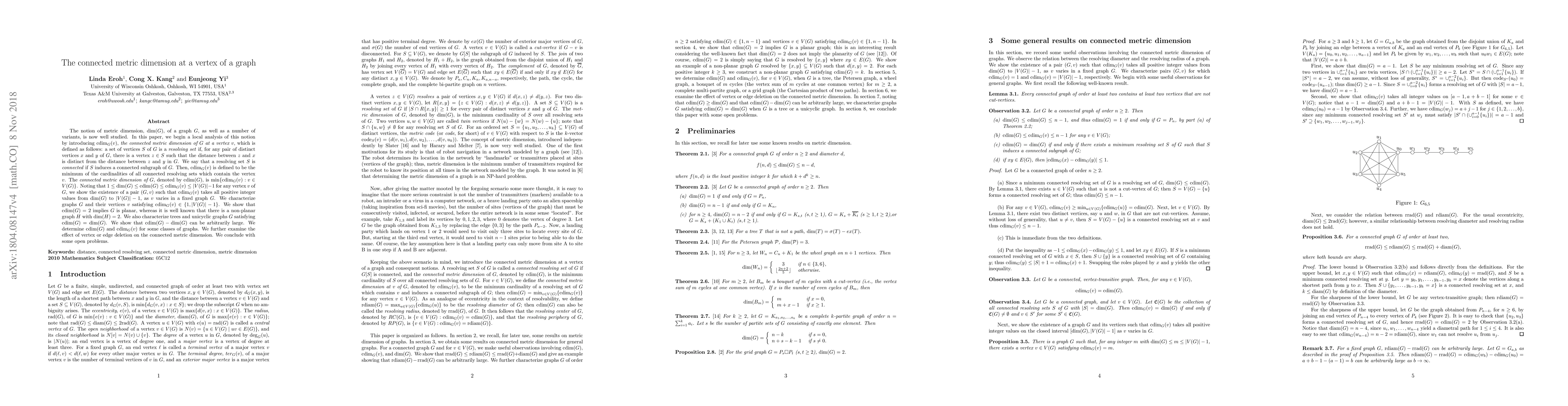 Thumbnail for The connected metric dimension at a vertex of a graph