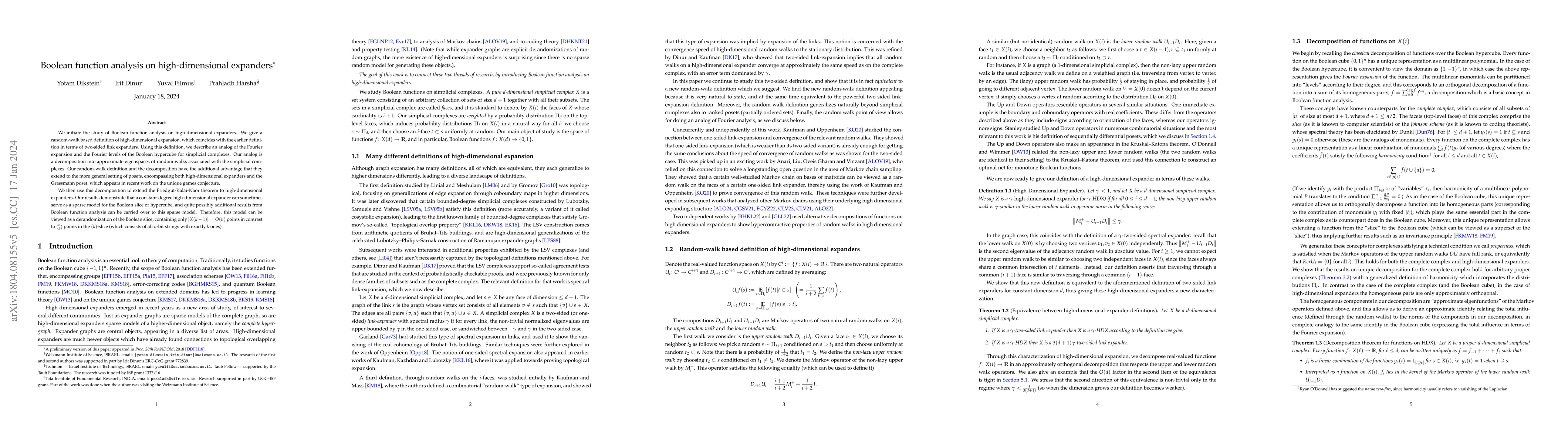 Thumbnail for Boolean functions on high-dimensional expanders