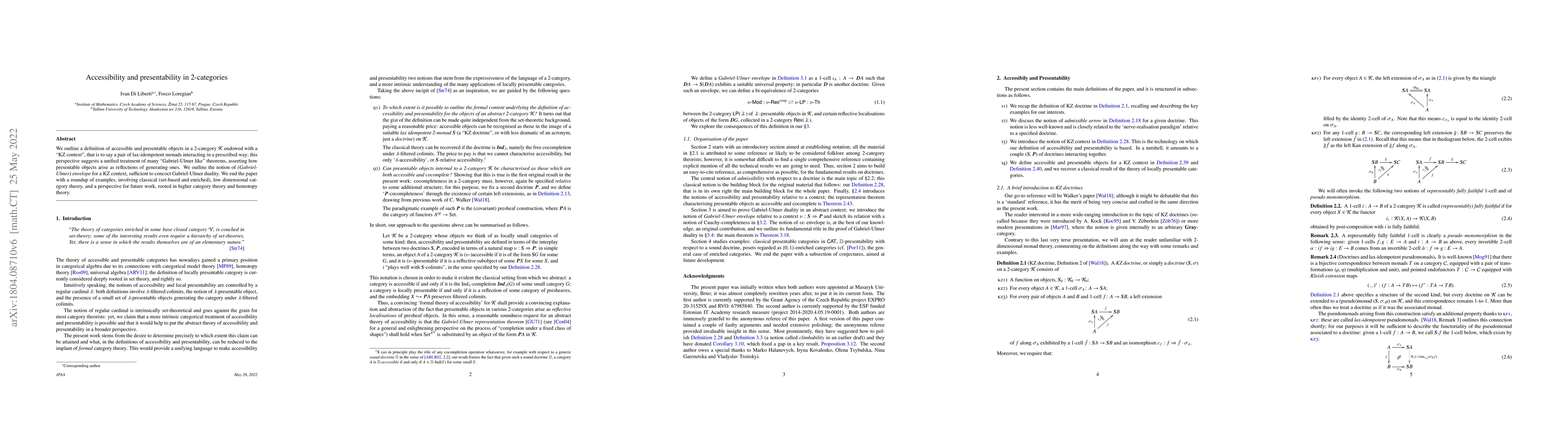 Thumbnail for Accessibility and presentability in 2-categories