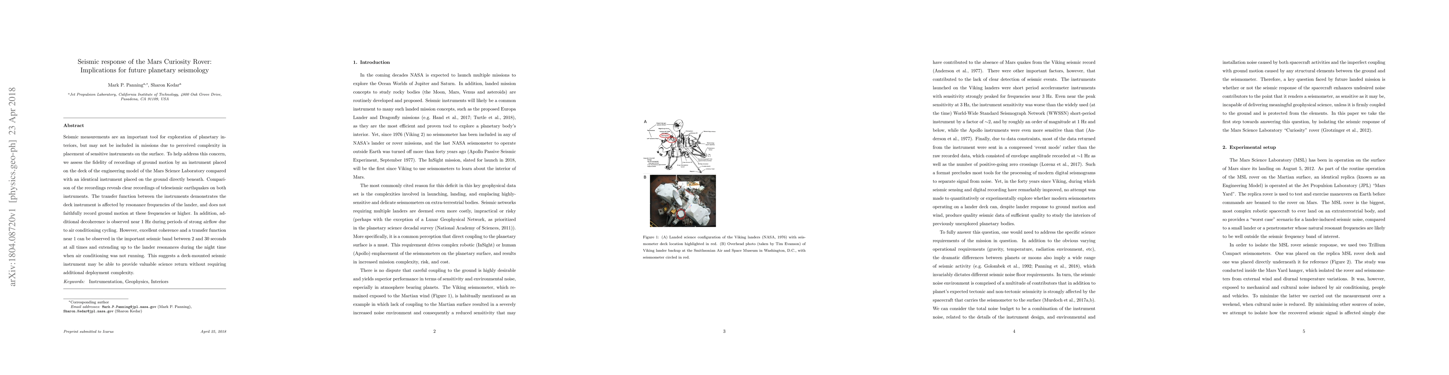Thumbnail for Seismic response of the Mars Curiosity Rover: Implications for future
  planetary seismology
