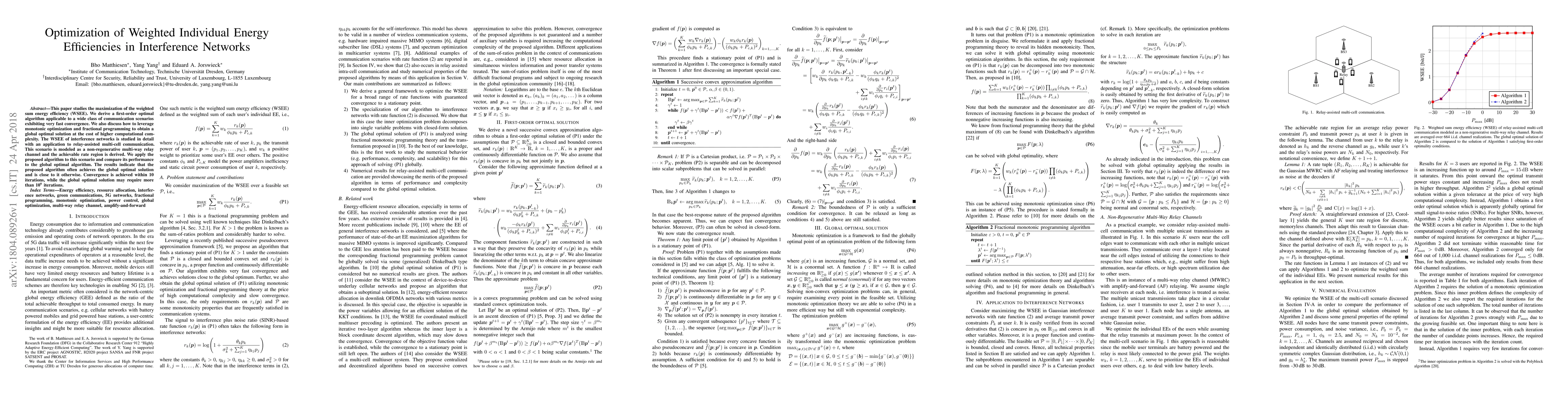 Thumbnail for Optimization of Weighted Individual Energy Efficiencies in Interference
  Network