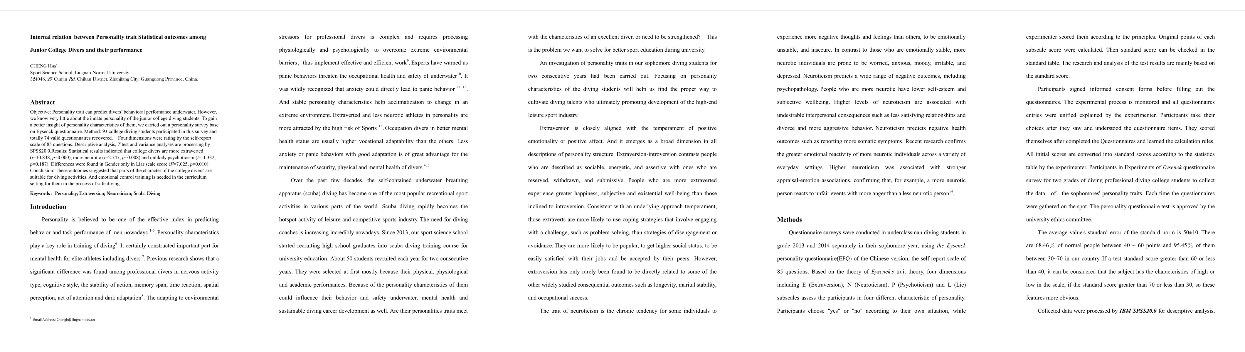 Thumbnail for Internal relation between Personality trait Statistical outcomes among
  Junior College Divers and their performance