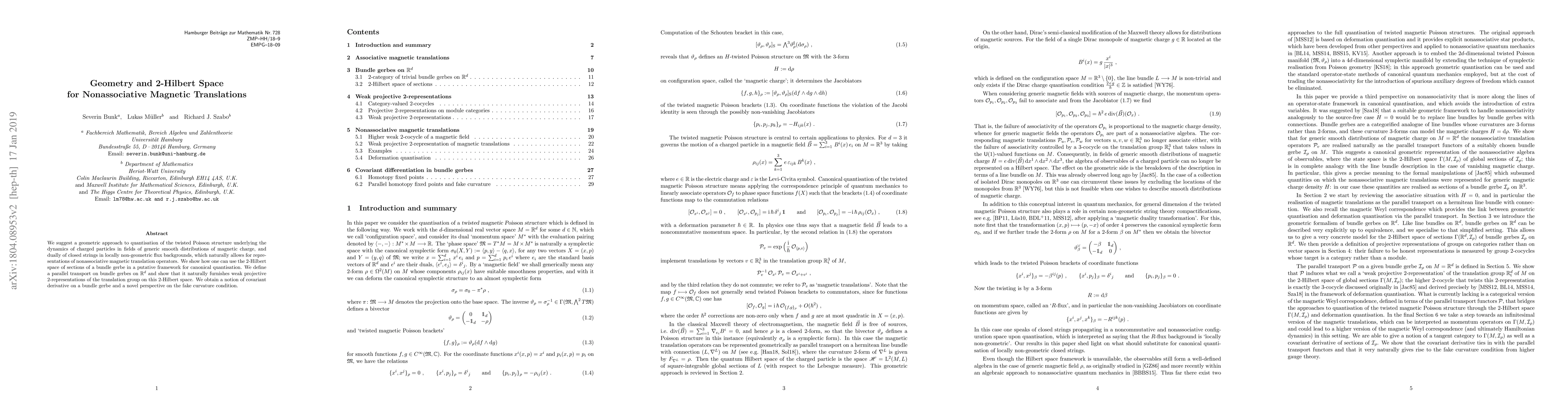 Thumbnail for Geometry and 2-Hilbert Space for Nonassociative Magnetic Translations