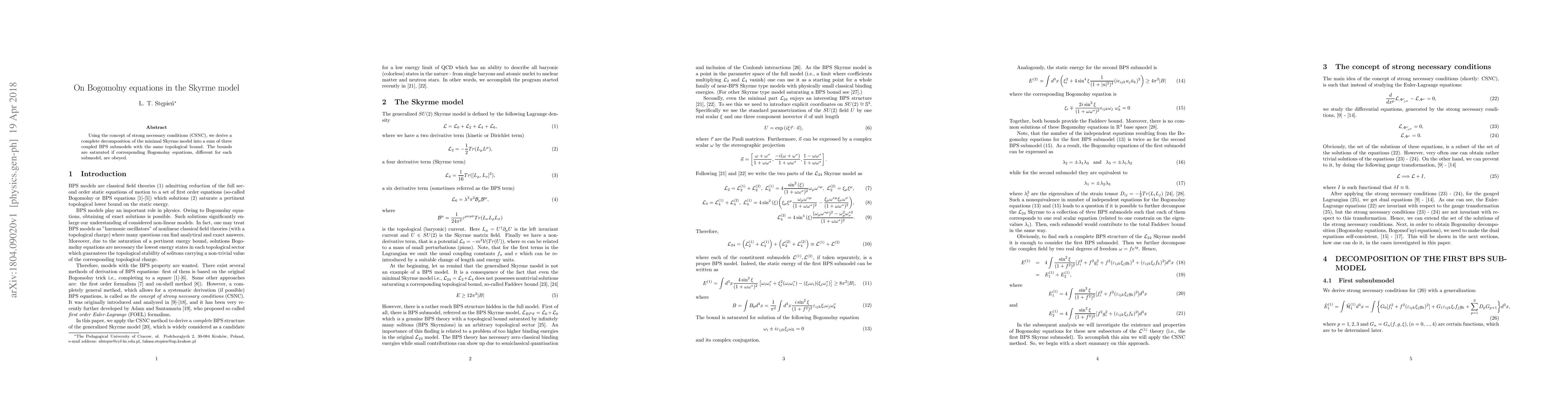 Thumbnail for On Bogomolny equations in the Skyrme model