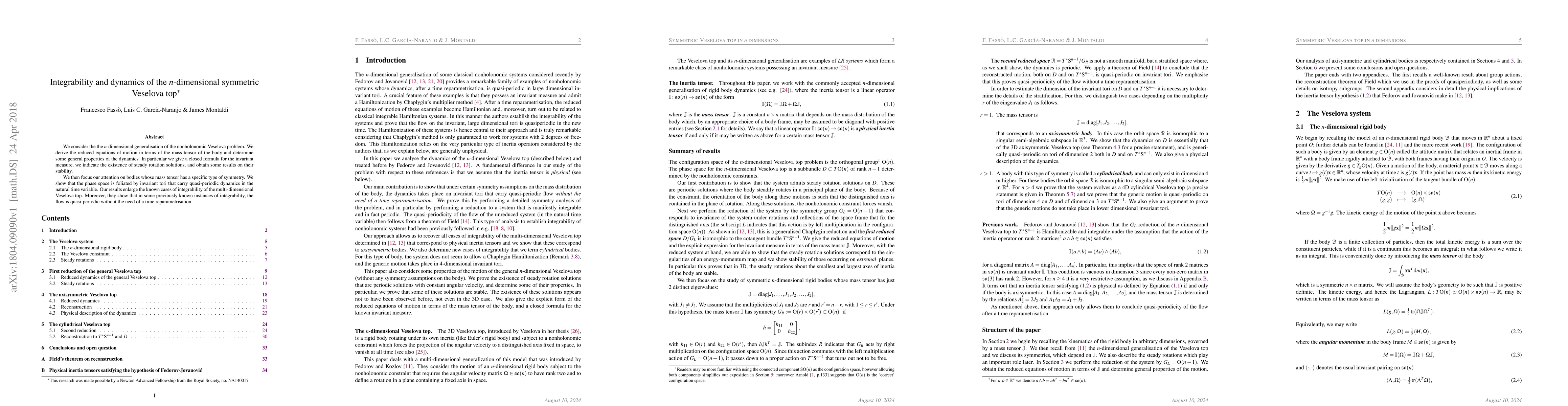 Thumbnail for Integrability and dynamics of the n-dimensional symmetric Veselova top