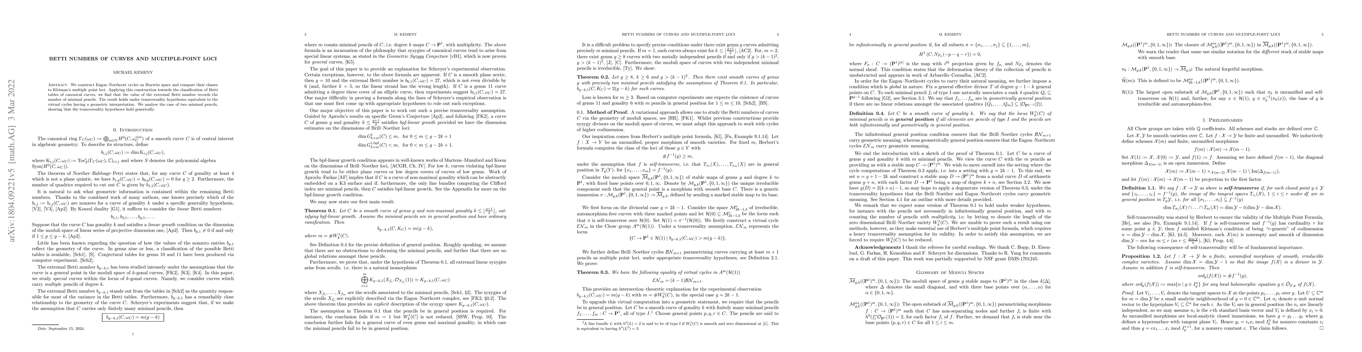 Thumbnail for Betti Numbers of Curves and Multiple-Point Loci