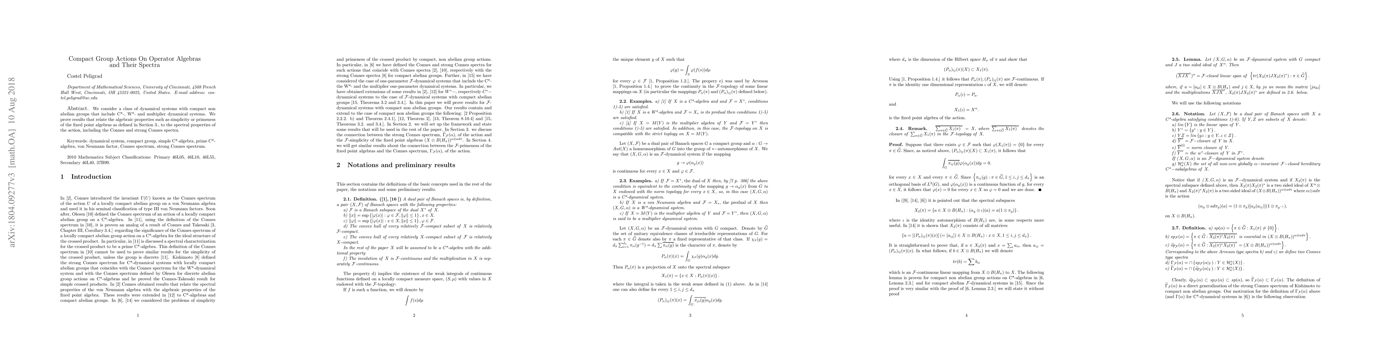 Thumbnail for Compact Group Actions On Operator Algebras and Their Spectra