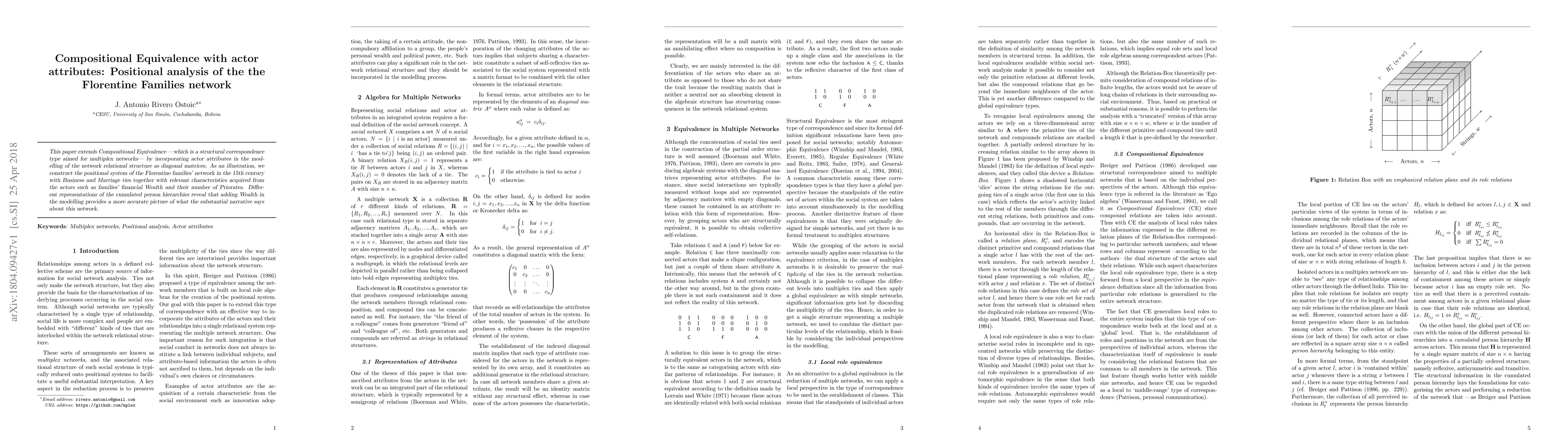 Thumbnail for Compositional Equivalence with actor attributes: Positional analysis of
  the the Florentine Families network